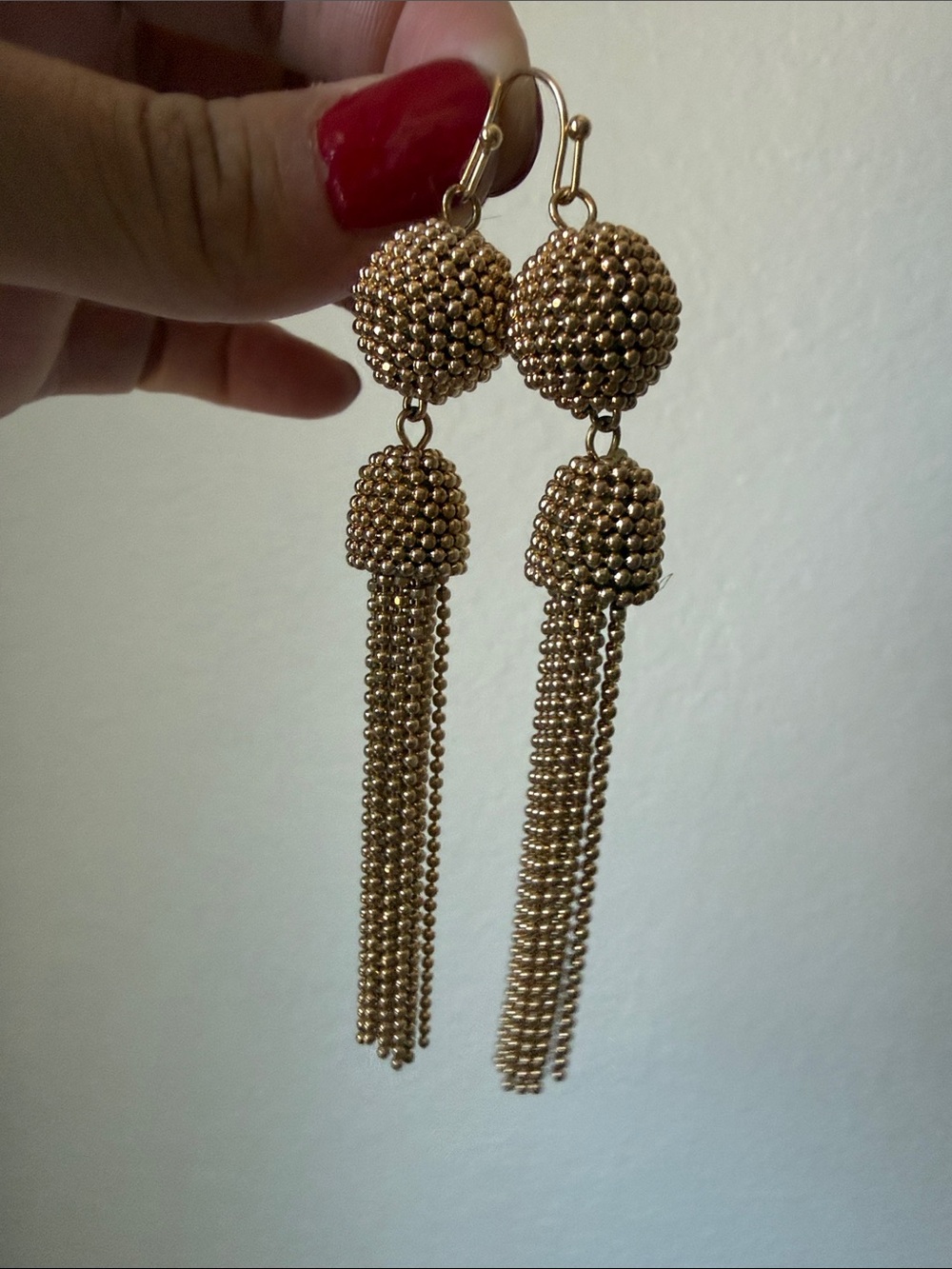 Gold Beaded Tassel Drop Earrings - Picture 5 of 5